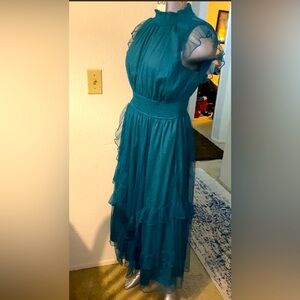 Chic Teal Ruffle Maxi Dress